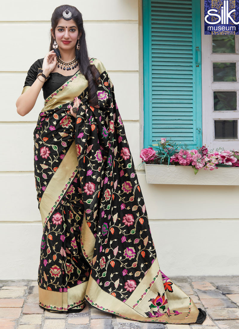 Majestic Black Color New Silk Designer Traditional Party Wear Saree