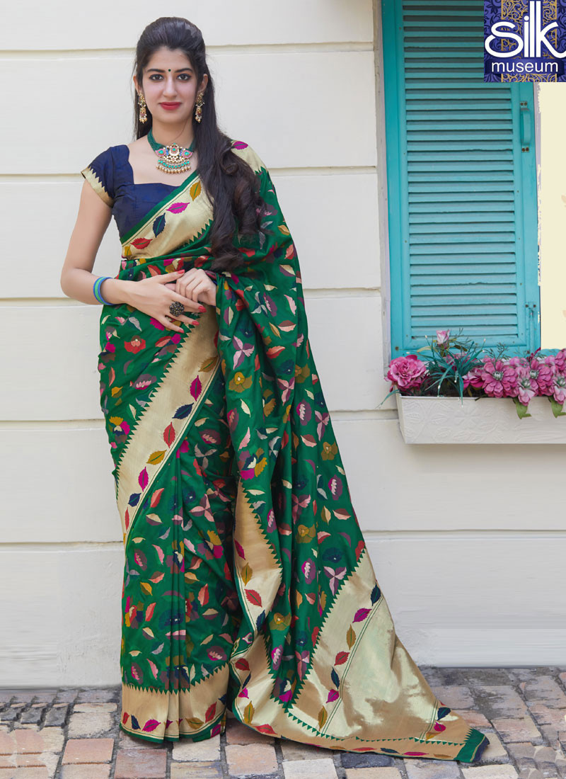 Attractive Green Color Silk New Designer Party Wear Traditional Saree