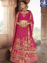 Magnetic Pink Color Silk Designer Wedding Wear A Line Lehenga Choli