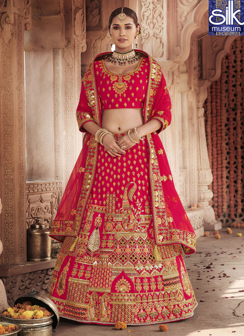 Majestic Red Color Silk Designer Bridal Wear A Line Lehenga Choli