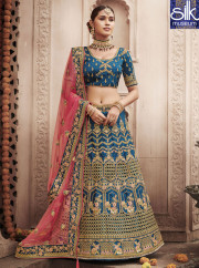 Awesome Teal Blue Color Silk Designer Wedding Wear A Line Lehenga Choli