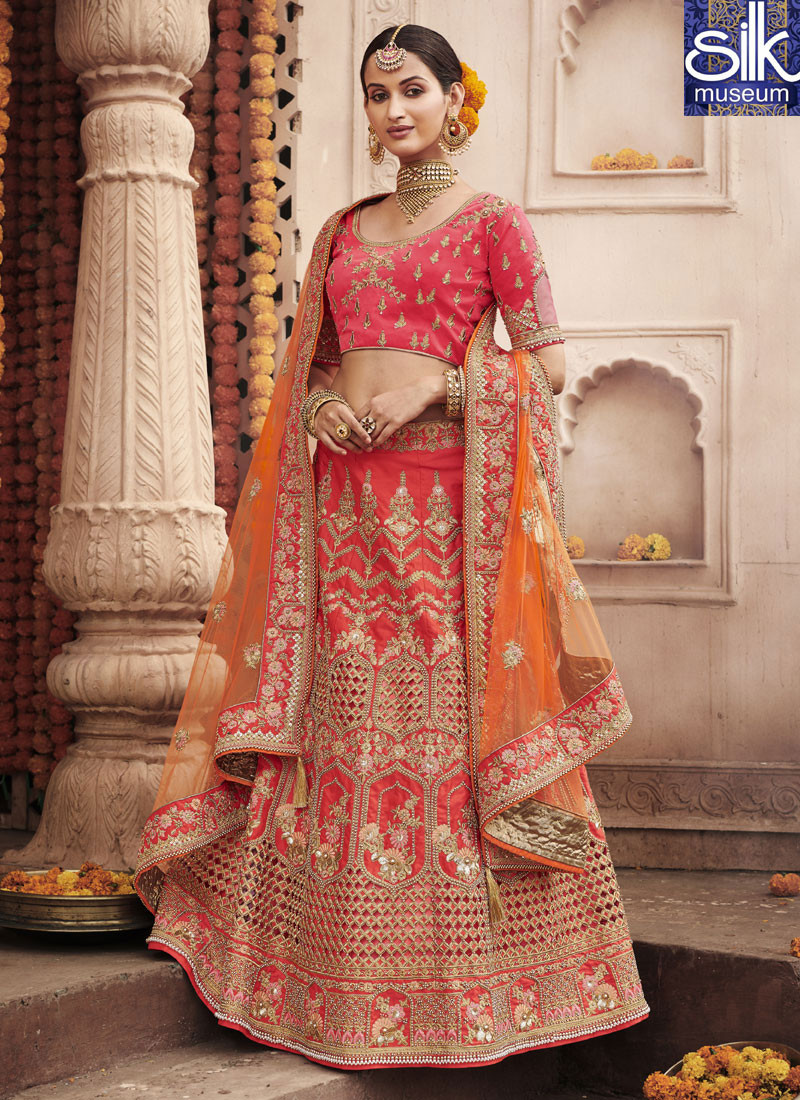 Divine Rose Pink Color Silk Designer Wedding Wear A Line Lehenga Choli