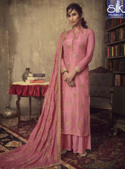 Awesome Pink Color Jacquard Silk New Designer Party Wear Palazzo Suit