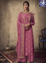 Wonderful Pink Color jacquard Silk New Designer Party Wear Palazzo Suit