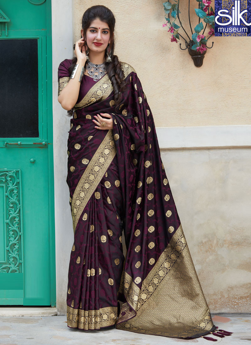 Stunning Wine Color New Designer Silk Traditional Party Wear Saree