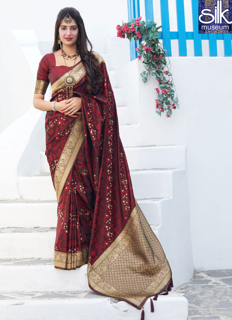 Lovely Reddish Maroon Color Silk New Traditional Party Wear Saree