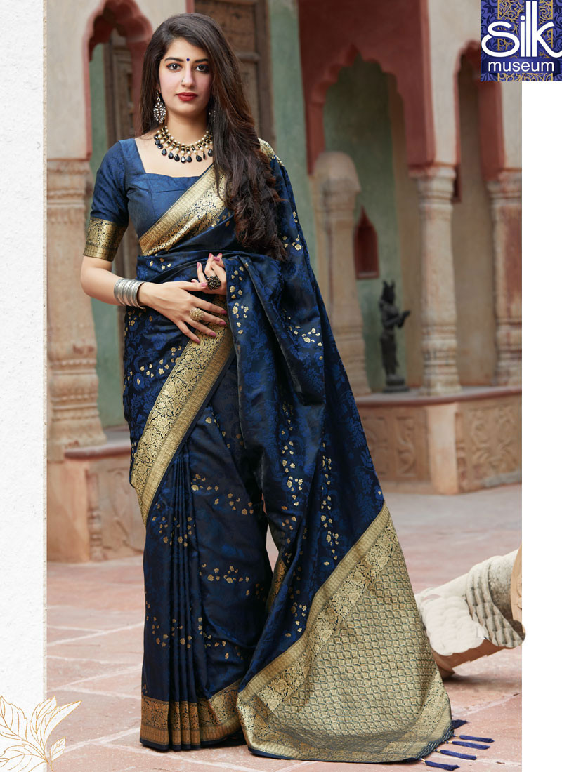 Awesome Blue Color Silk New Designer Traditional Party Wear Saree