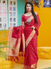 Beautiful Red Color Silk Designer Party Wear Traditional Saree