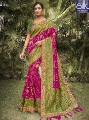 Speechless Magenta Pink Color With Green Touch Silk Designer Wedding Wear Saree