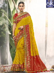 Yellow With Red Touch Silk Designer Traditional Saree