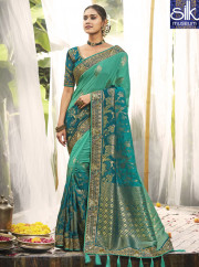 Awesome Sea Green Color Silk Fabric New Designer Party Wear Traditional Saree