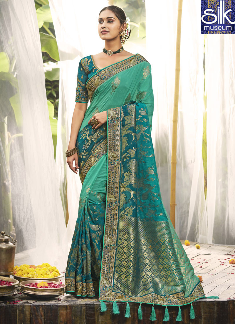 Awesome Sea Green Color Silk Fabric New Designer Party Wear Traditional Saree