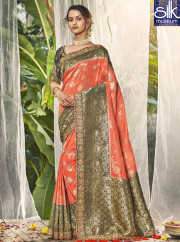 Eye Catchy Peach Color Silk New Designer Party Wear Traditional Saree