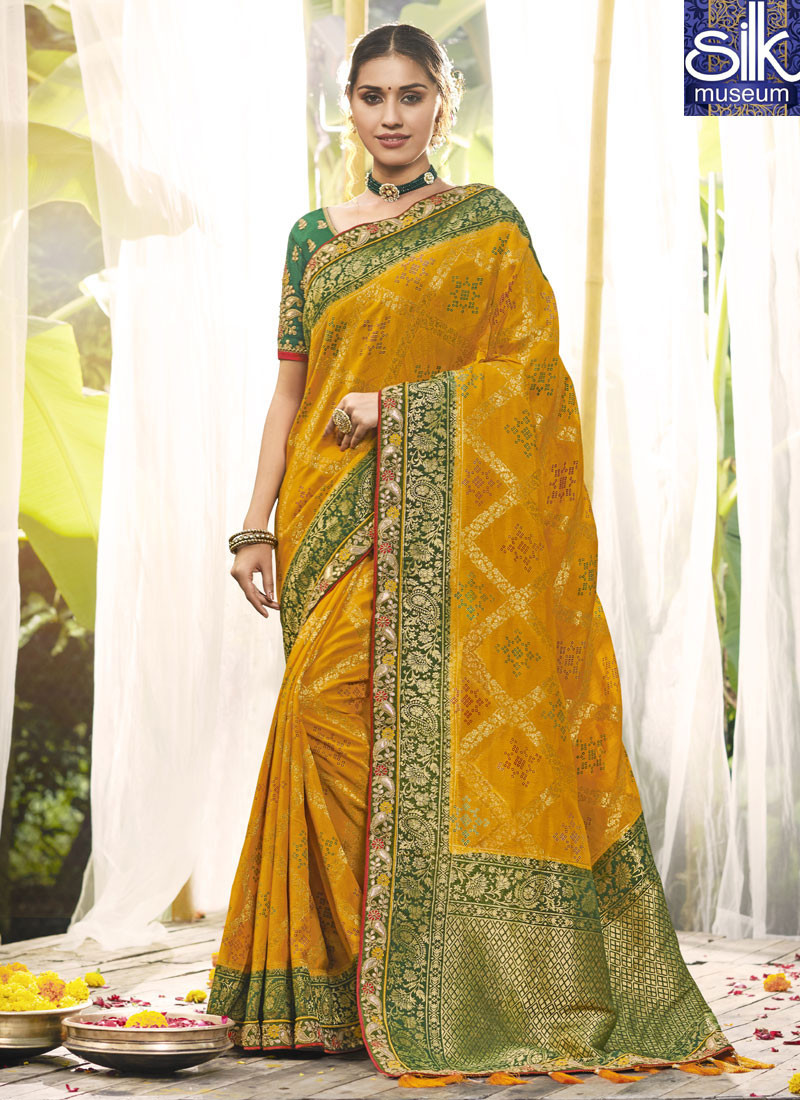 Remarkable Mustard Color Silk New Traditional Party Wear Saree