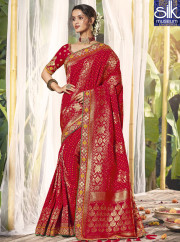 Gorgeous Red Color Pure Silk Designer Wedding Wear Traditional Saree