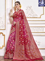 Sparkling Red And Pink Color Viscose New Designer Wedding Wear Saree