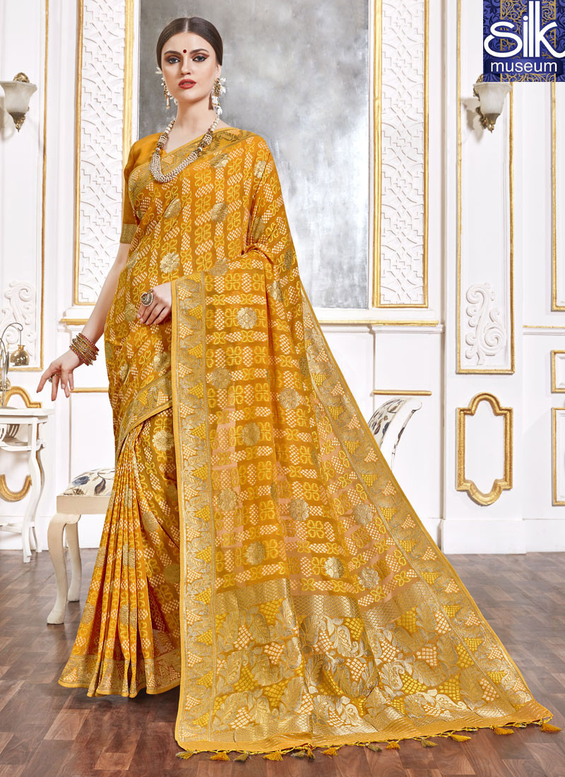 Majestic Mustard Color Viscose New Designer Wedding Wear Traditional Saree