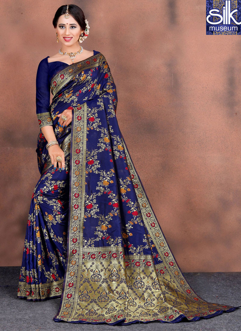 Blue Color Silk Traditional Party Wear Saree