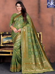 Awesome Green Color Silk Fabric New Desi