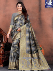Wonderful Grey Color Silk Fabric New Designer Traditional Saree