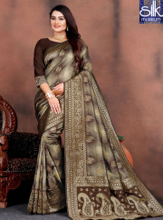 Brown Color Silk Fabric New Designer Party Wear Traditional Saree
