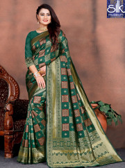 Stunning Green Color Silk Fabric Designer Party Wear Saree