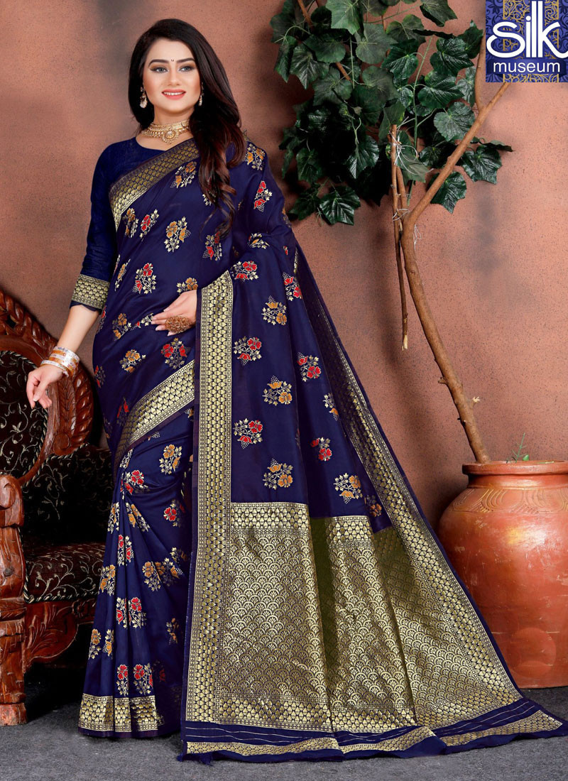 Eye Catchy Blue Color Silk Fabric New Designer Traditional Party Wear Saree