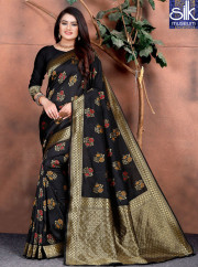 Majestic Black Color Silk Fabric New Designer Party Wear Saree