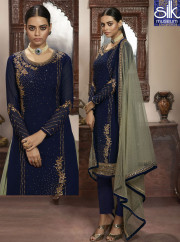 Blue Color Faux Georgette Designer Pakistani Pant Style Suit