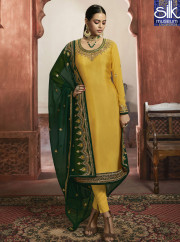 Yellow With Green Color Faux Georgette New Designer Chudidar Suit