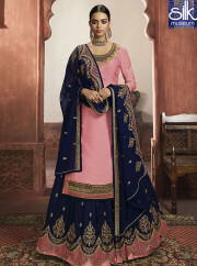Pink With Blue Color Satin Georgette New