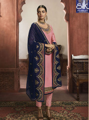 Awesome Pink And Blue Color Faux Georgette New Designer Suit