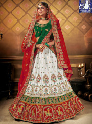 Eye Catchy White Color Satin Silk Designer Wedding Wear Traditional Lehenga Choli