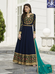 Divine Blue Color Faux Georgette New Designer Party Wear Anarkali Suit
