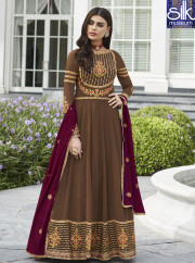 Adorable Coffee Brown Color Faux Georgette New Designer Party Wear Anarkali Suit
