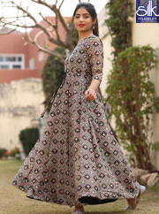 Adorable New Designer Multi Color Chanderi Silk Ready Made Party Wear Gown