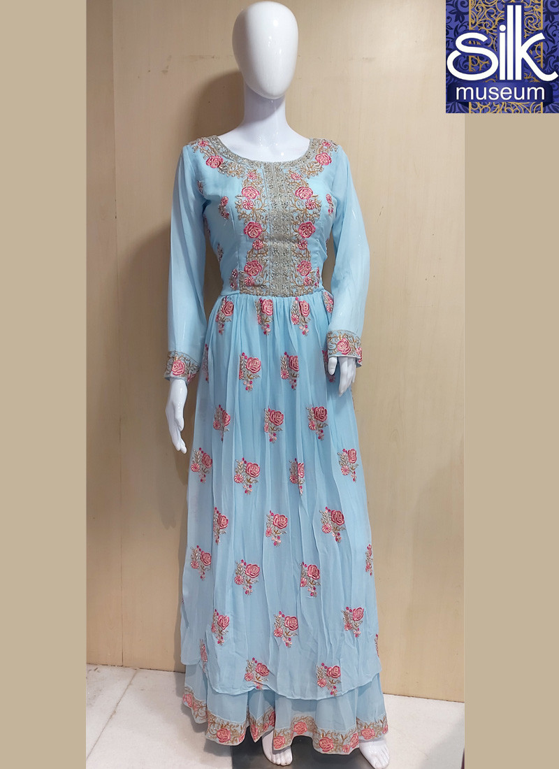 Festival Wesr Sky Blue Color Indo Western Style Palazzo in Georgette