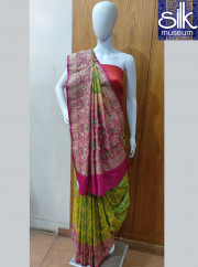 Pure Silk Hand Work Saree in Green And Pink