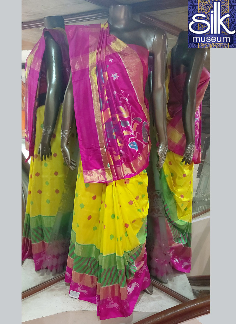 Pure Silk Patola Saree in Yellow And Pink Color