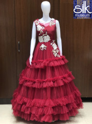 Fluffy Red Color Wedding Evening Gown