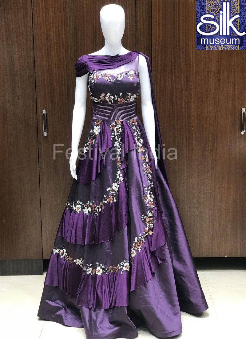 Designer Purple Color Wedding Evening Gown