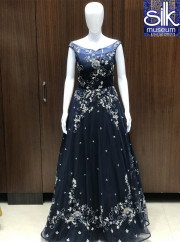 Navy Blue Color Designer Wedding Gown In Hand Work