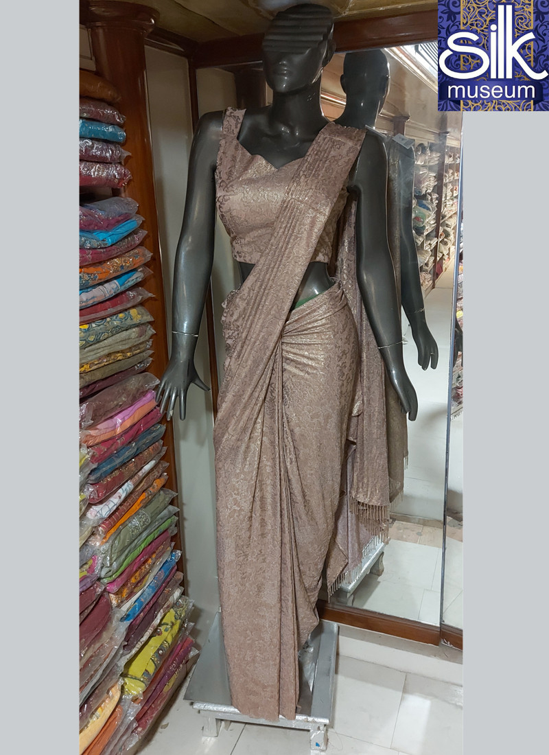 Peach Color Ready To Wear Saree In Laycra