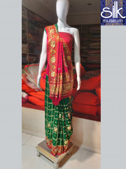 Pure Gaji Silk Saree Green With Red In Hand Work
