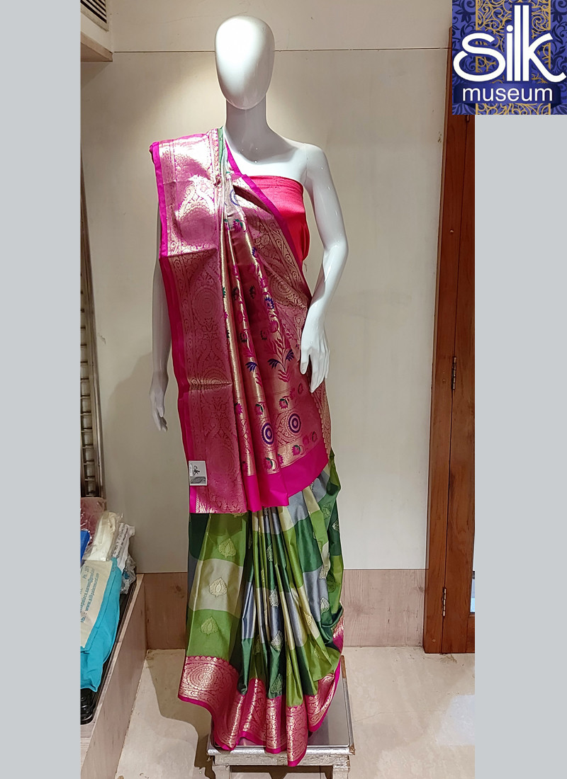 Art Silk Saree In Rani With Multi Color