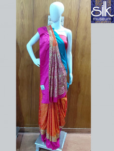 Pure Silk Saree In Pink And Orange Hand Work