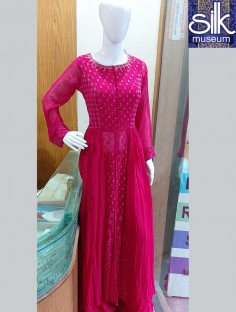 Pink Color Thread Work Palazzo Suit In Georgette