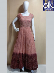 Lucknowi Gown Combination With Peach & Maroon In Georgette