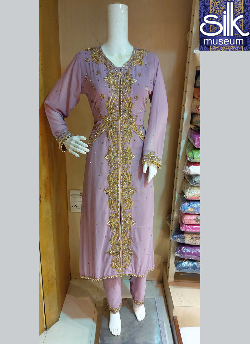 Lilac Color In Georgette With Hand Work Pant