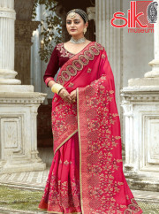 Heavy Embroidery Work Designer	Art Silk  Pink-Maroon Sarees